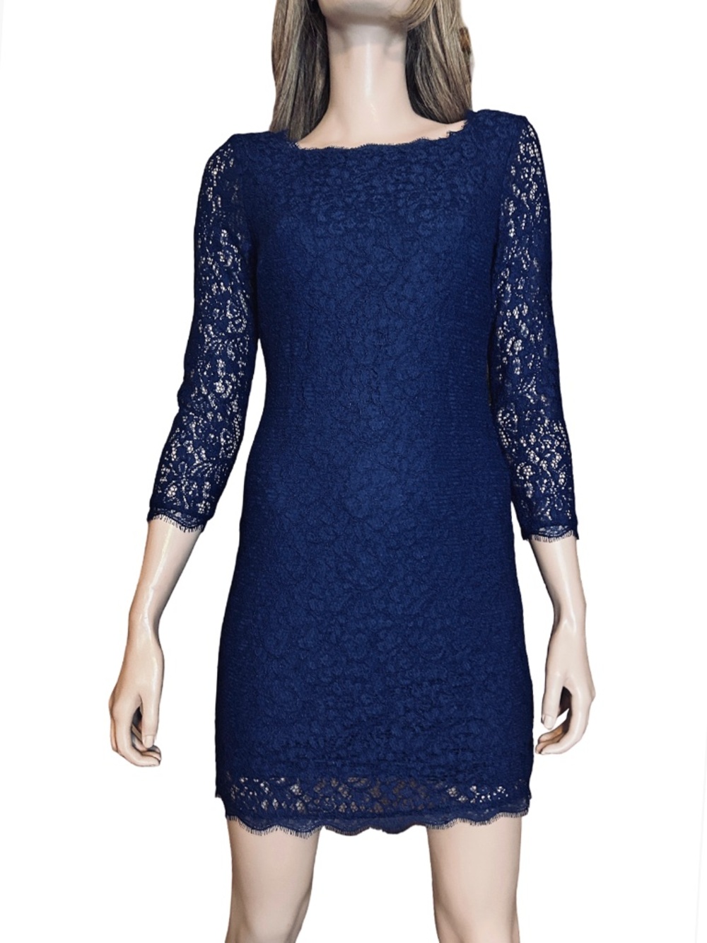 Cache Lace Cocktail Dress Rayon Blend Sheath ¾ Sleeve Full Back Zipper Y2K Rare